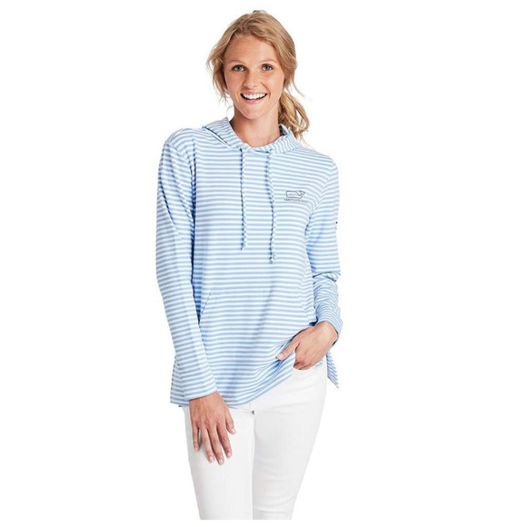 Vineyard Vines Light Blue and White Striped Hoodie - Picture 1 of 6